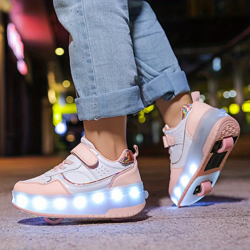 Kids Roller Sneakers with LED Lights and Removable Wheels
