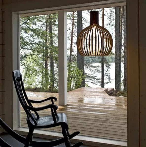 Wooden Pendant Lamp, Vintage Adjustable Hanging LED Light