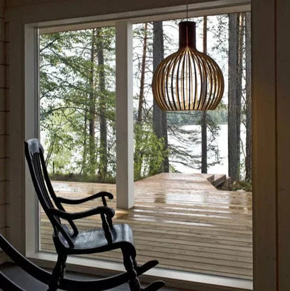 Wooden Pendant Lamp, Vintage Adjustable Hanging LED Light