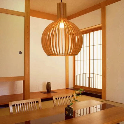 Wooden Pendant Lamp, Vintage Adjustable Hanging LED Light