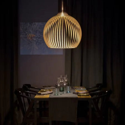 Wooden Pendant Lamp, Vintage Adjustable Hanging LED Light