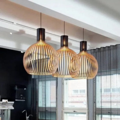 Wooden Pendant Lamp, Vintage Adjustable Hanging LED Light