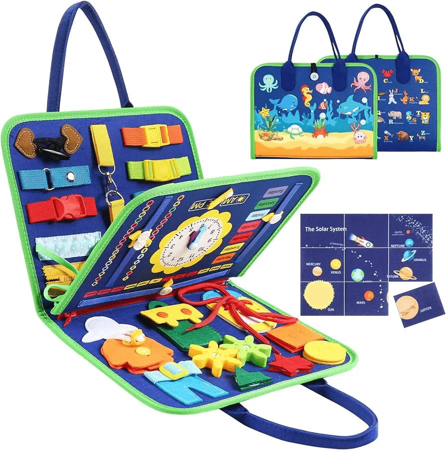 Montessori Busy Board Educational Activity Toy for Toddlers with ABC Shapes and Animals