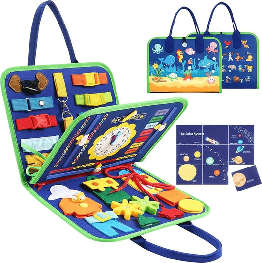 Montessori Busy Board Educational Activity Toy for Toddlers with ABC Shapes and Animals