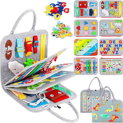 Montessori Busy Board Educational Activity Toy for Toddlers with ABC Shapes and Animals