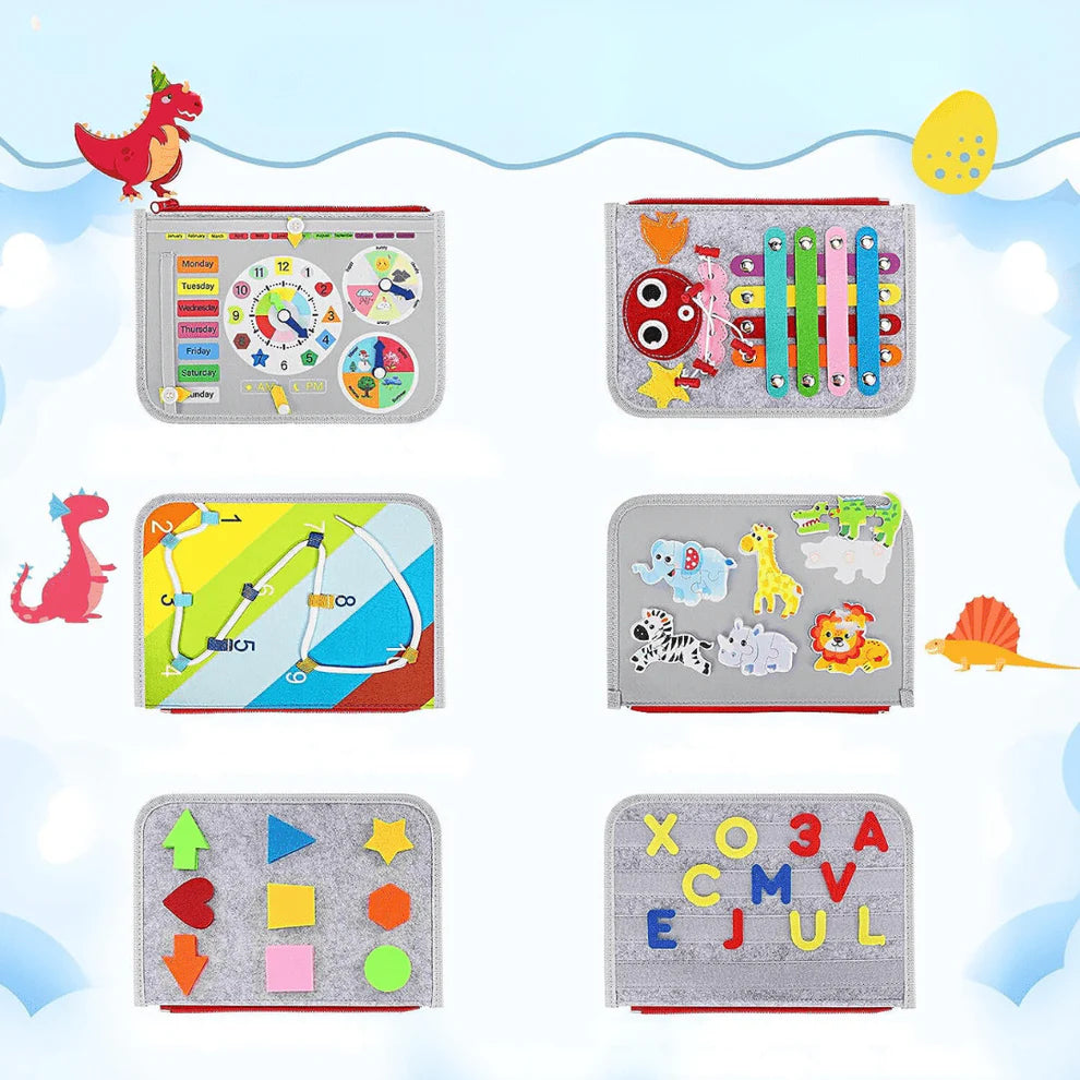 Montessori Busy Board Educational Activity Toy for Toddlers with ABC Shapes and Animals