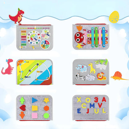 Montessori Busy Board Educational Activity Toy for Toddlers with ABC Shapes and Animals