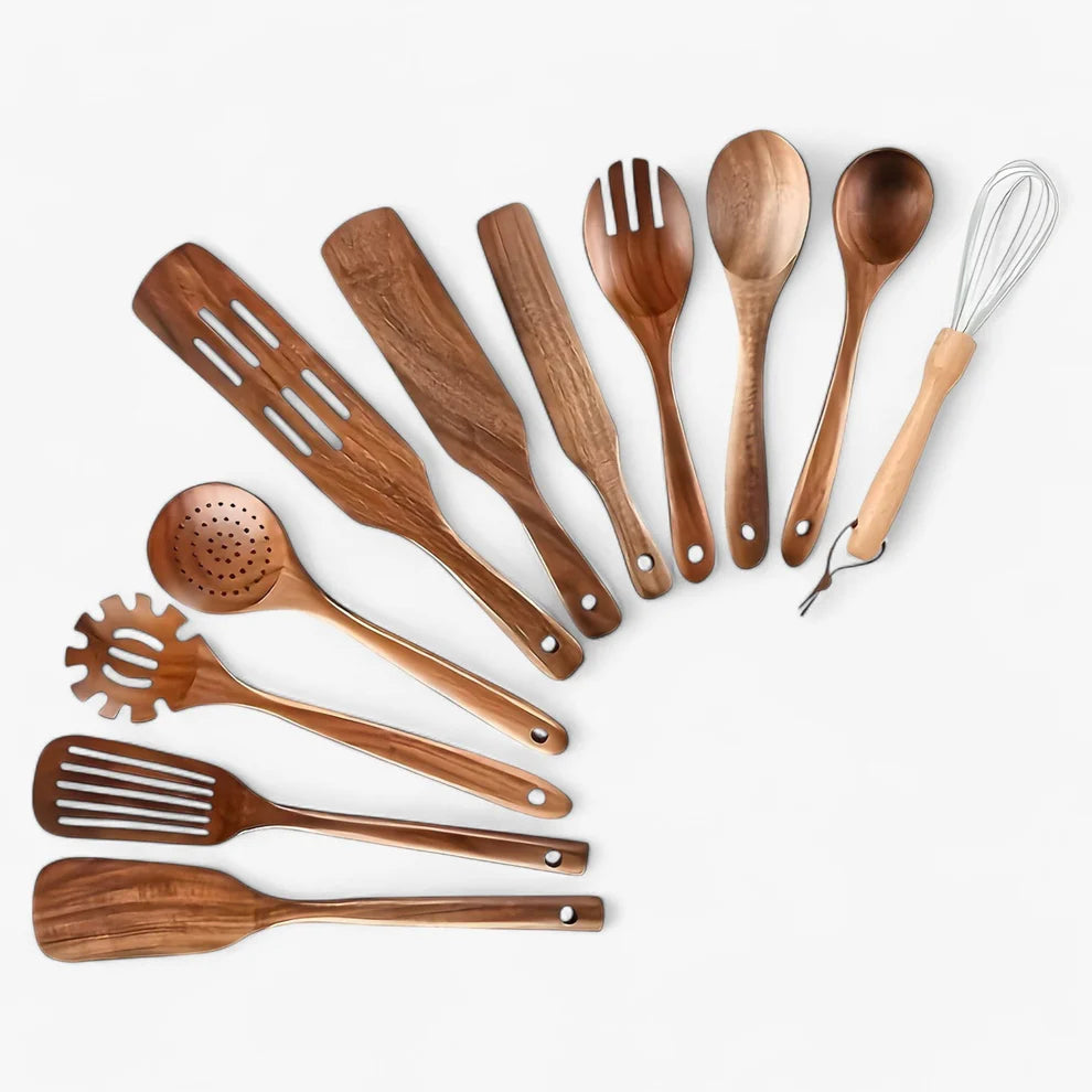 Wooden Kitchen Utensil Set for Cooking, 11 Pieces Eco-Friendly Design
