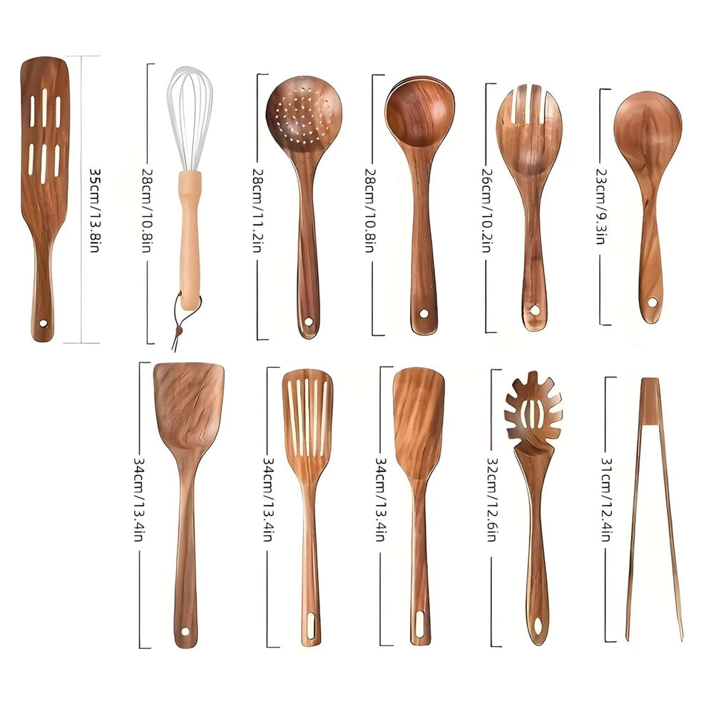 Wooden Kitchen Utensil Set for Cooking, 11 Pieces Eco-Friendly Design
