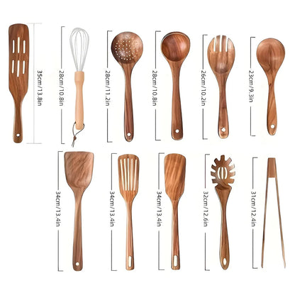 Wooden Kitchen Utensil Set for Cooking, 11 Pieces Eco-Friendly Design