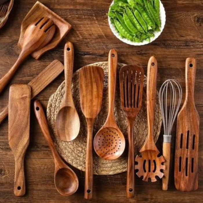 Wooden Kitchen Utensil Set for Cooking, 11 Pieces Eco-Friendly Design