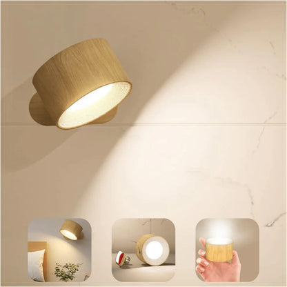 Wireless 360 Degree Wall Lamp, Dimmable LED Rechargeable Lighting