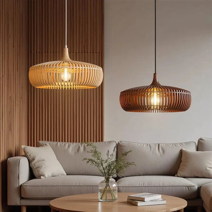 Japanese Wood Ceiling Lamp, Round Wabi Sabi Minimalist Style