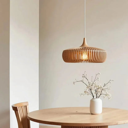 Japanese Wood Ceiling Lamp, Round Wabi Sabi Minimalist Style