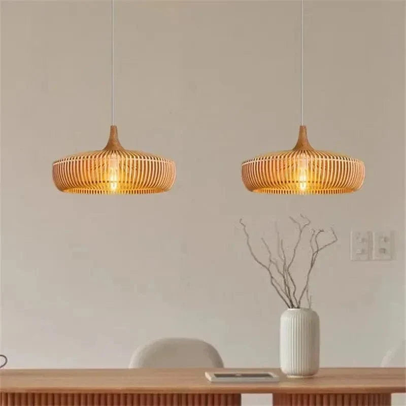 Japanese Wood Ceiling Lamp, Round Wabi Sabi Minimalist Style