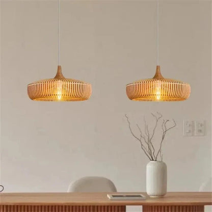 Japanese Wood Ceiling Lamp, Round Wabi Sabi Minimalist Style
