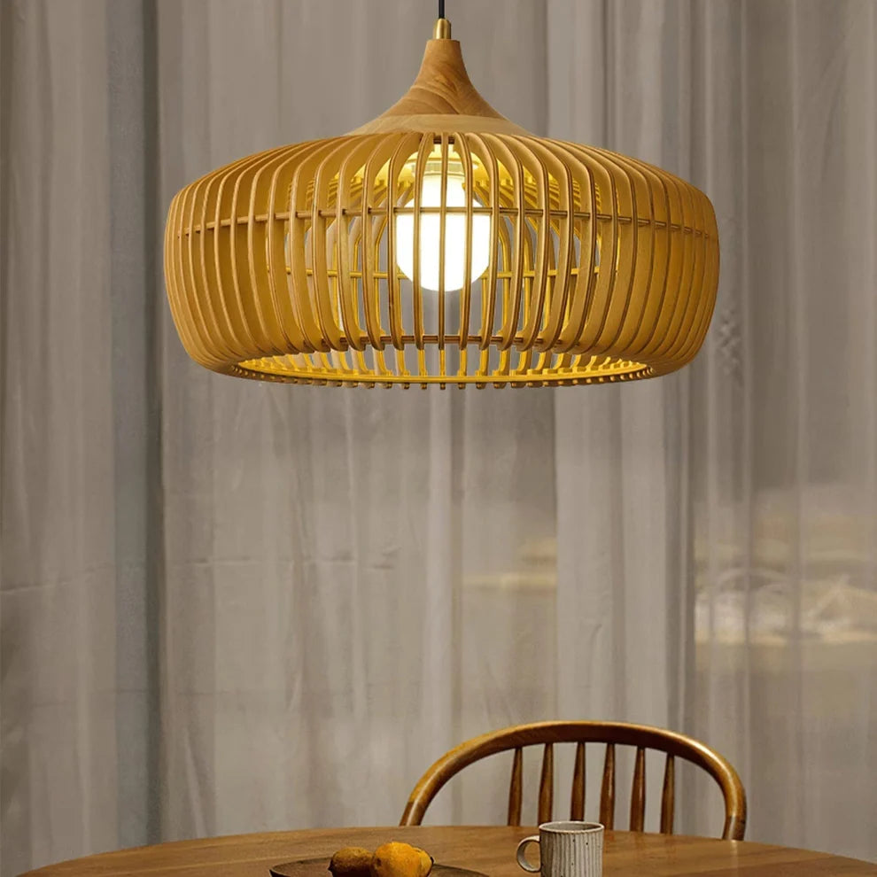 Japanese Wood Ceiling Lamp, Round Wabi Sabi Minimalist Style