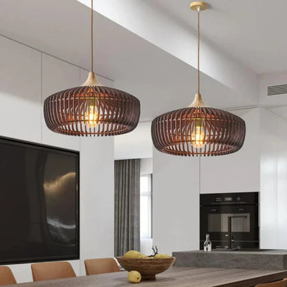 Japanese Wood Ceiling Lamp, Round Wabi Sabi Minimalist Style