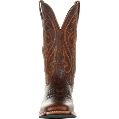 Leather Cowboy Boots for Men, Embroidered Retro Western Mid Calf