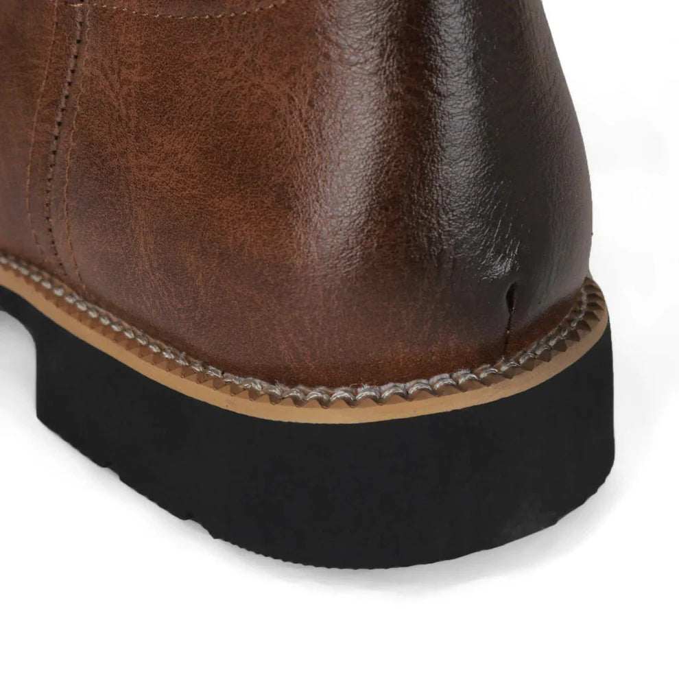 Leather Cowboy Boots for Men, Embroidered Retro Western Mid Calf
