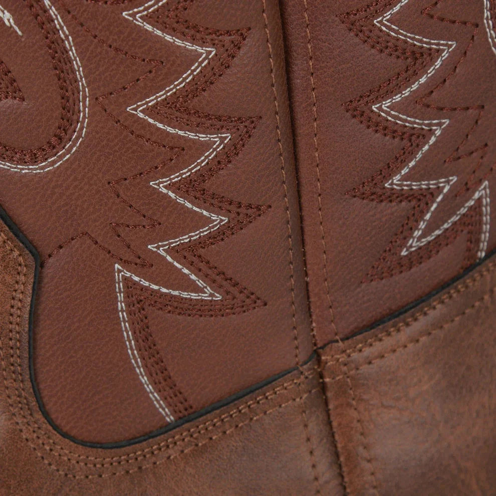 Leather Cowboy Boots for Men, Embroidered Retro Western Mid Calf