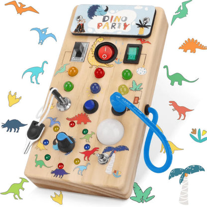 Busy Board Montessori Toy, Wooden Sensory Activity Board with LED Lights