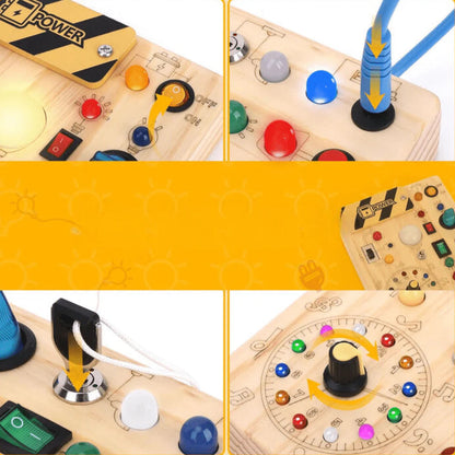 Busy Board Montessori Toy, Wooden Sensory Activity Board with LED Lights