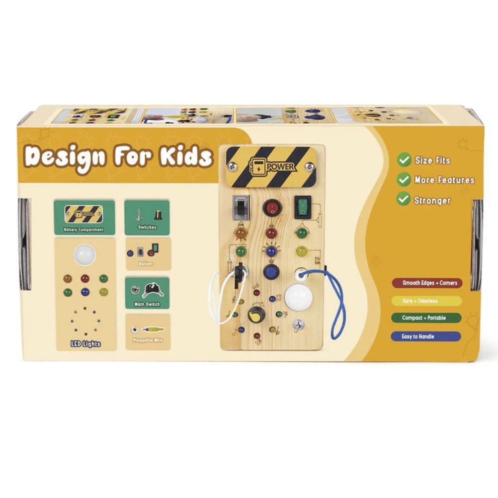 Busy Board Montessori Toy, Wooden Sensory Activity Board with LED Lights