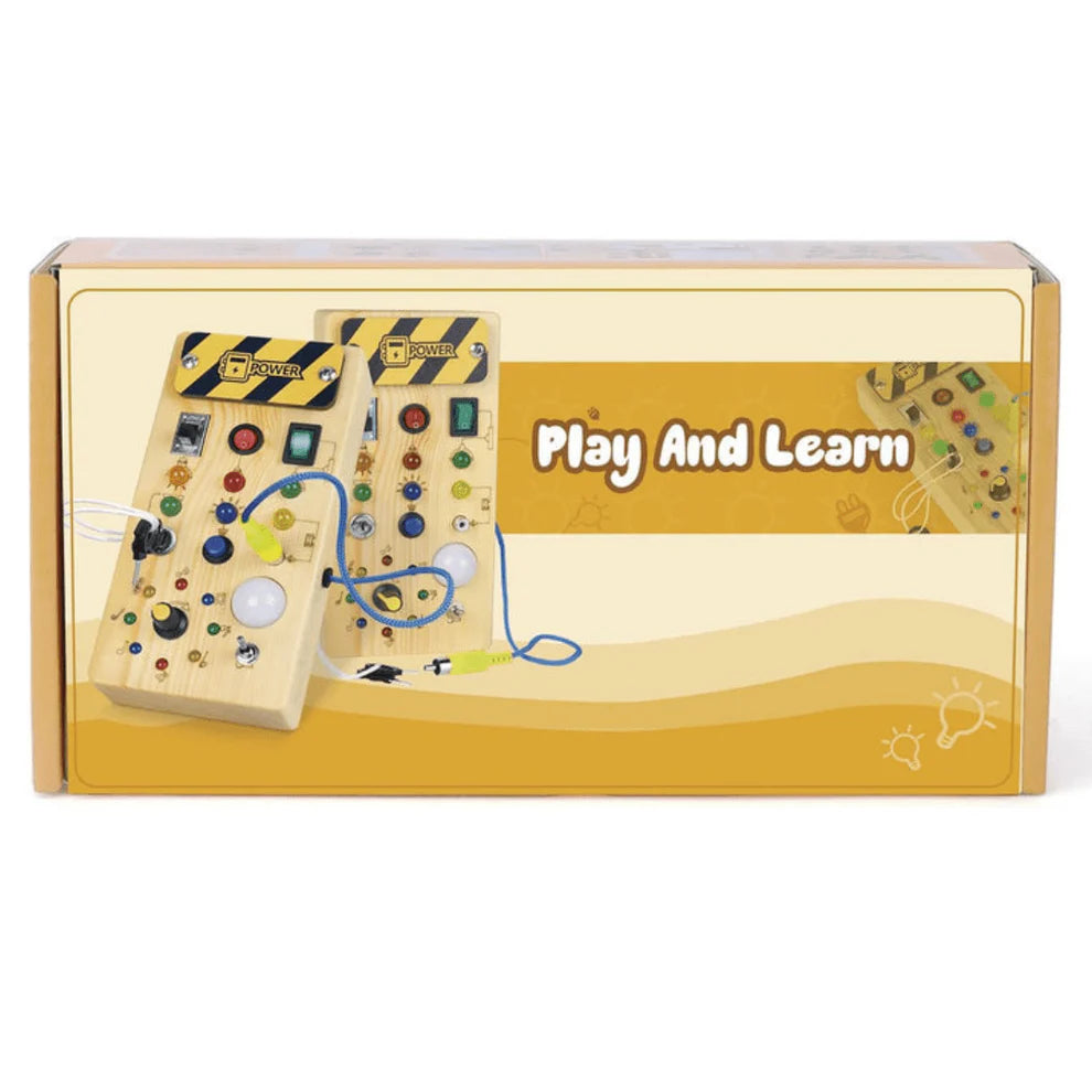 Busy Board Montessori Toy, Wooden Sensory Activity Board with LED Lights