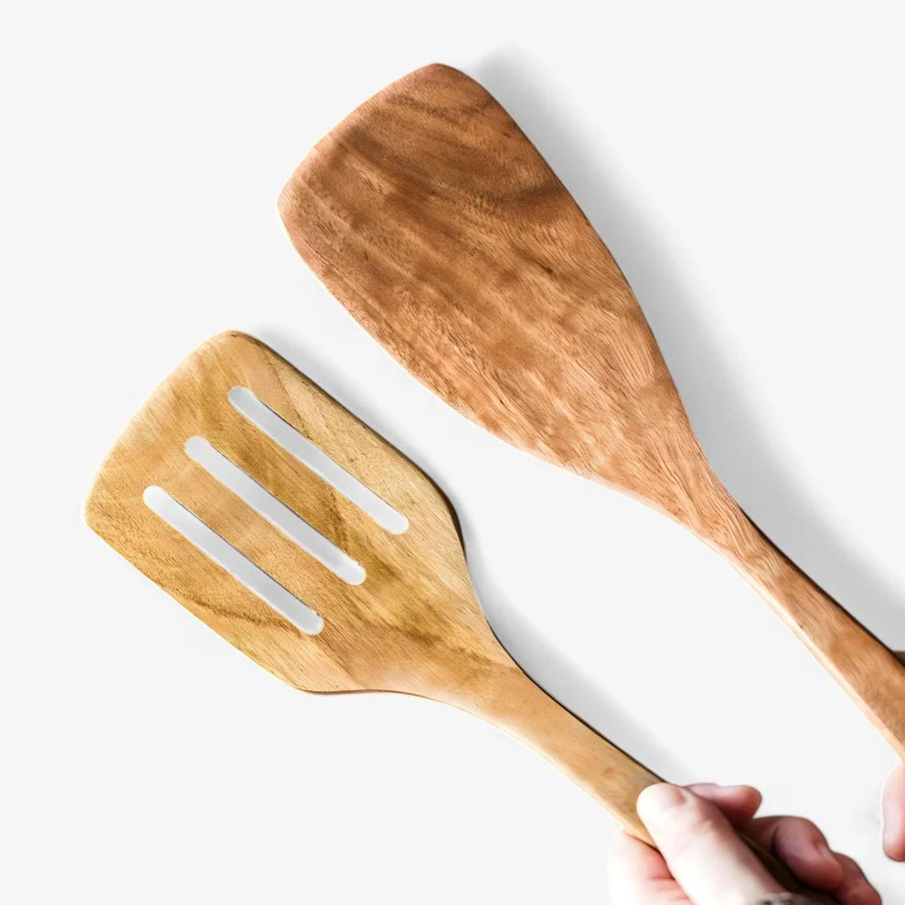 Teak Wood Kitchen Utensil Set, 9 Piece Cooking Tools with Holder