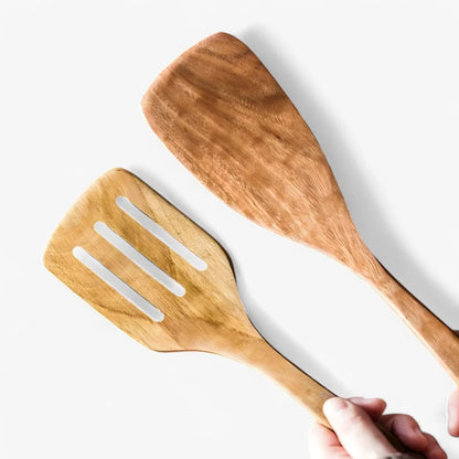 Teak Wood Kitchen Utensil Set, 9 Piece Cooking Tools with Holder