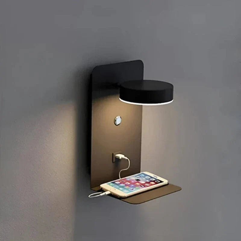 Bedside Lamp with Integrated Phone Holder and USB Charger, Dimmable LED Night Light