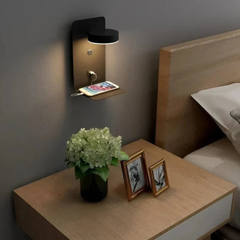 Bedside Lamp with Integrated Phone Holder and USB Charger, Dimmable LED Night Light