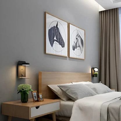 Bedside Lamp with Integrated Phone Holder and USB Charger, Dimmable LED Night Light