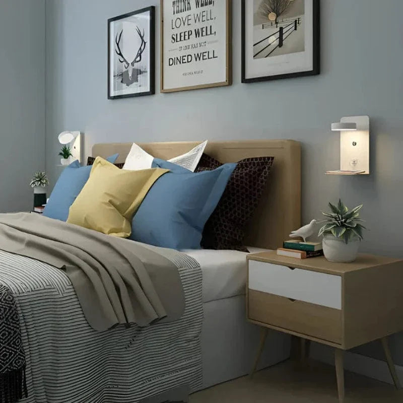 Bedside Lamp with Integrated Phone Holder and USB Charger, Dimmable LED Night Light