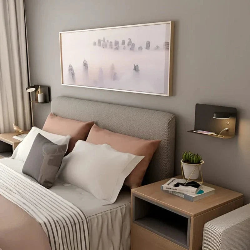 Bedside Lamp with Integrated Phone Holder and USB Charger, Dimmable LED Night Light
