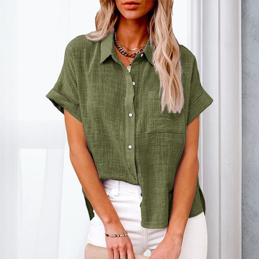 Linen Shirt for Women, Short Sleeve Loose Fit Summer Blouse