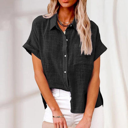 Linen Shirt for Women, Short Sleeve Loose Fit Summer Blouse