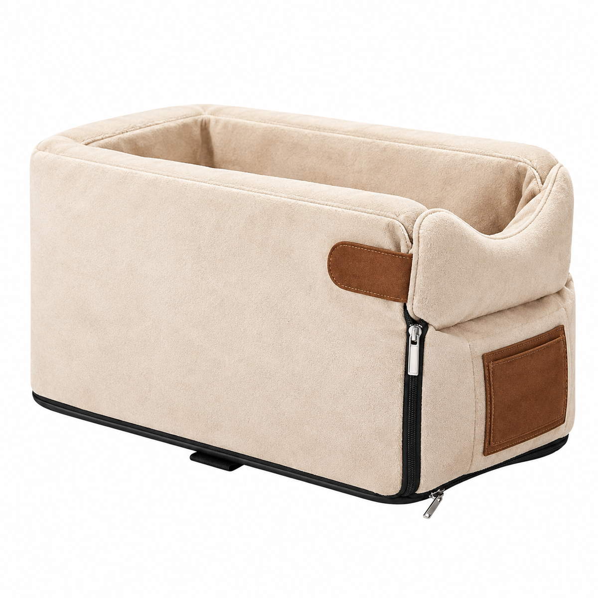 Pet Car Seat Travel Bag with Zipper Top and Collar Lanyard for Small Dogs and Cats in Beige Or Gray