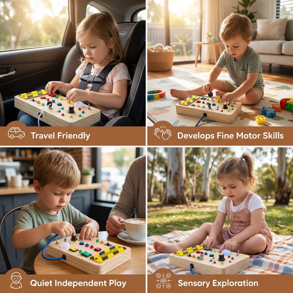 Wooden Sensory Board with Lights and Switches Activity Toy for Kids