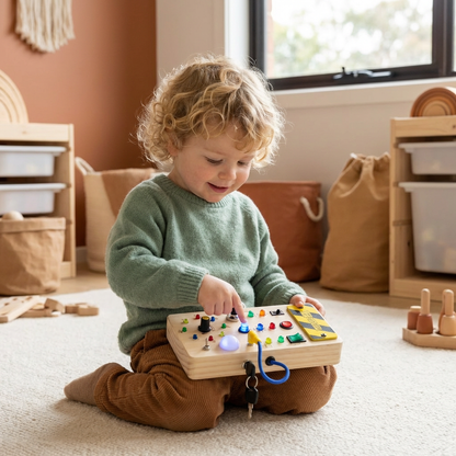 Wooden Sensory Board with Lights and Switches Activity Toy for Kids