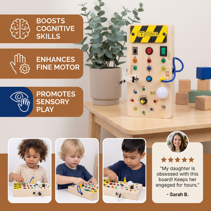 Wooden Sensory Board with Lights and Switches Activity Toy for Kids