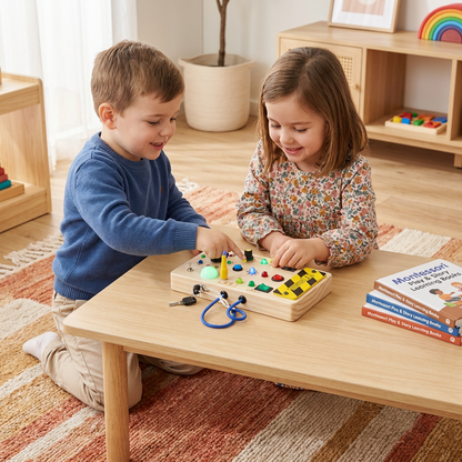 Wooden Sensory Board with Lights and Switches Activity Toy for Kids