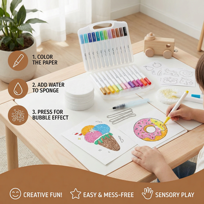 Bubble Effect Sponge Painting Art Set for Kids with Special Sponges and Bright Colors