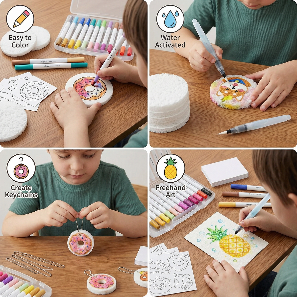 Bubble Effect Sponge Painting Art Set for Kids with Special Sponges and Bright Colors