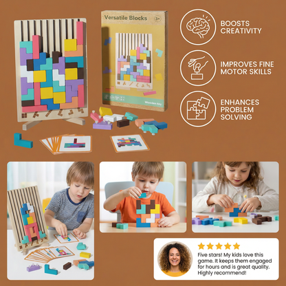 Wooden Shapes Puzzle with Geometric Blocks and Shape Matching Slots for Kids