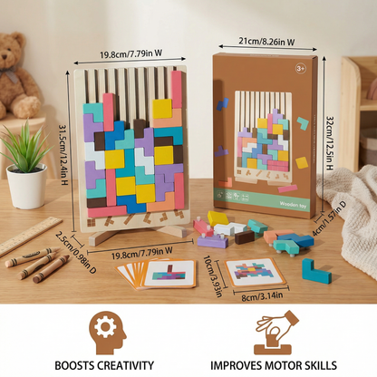 Wooden Shapes Puzzle with Geometric Blocks and Shape Matching Slots for Kids