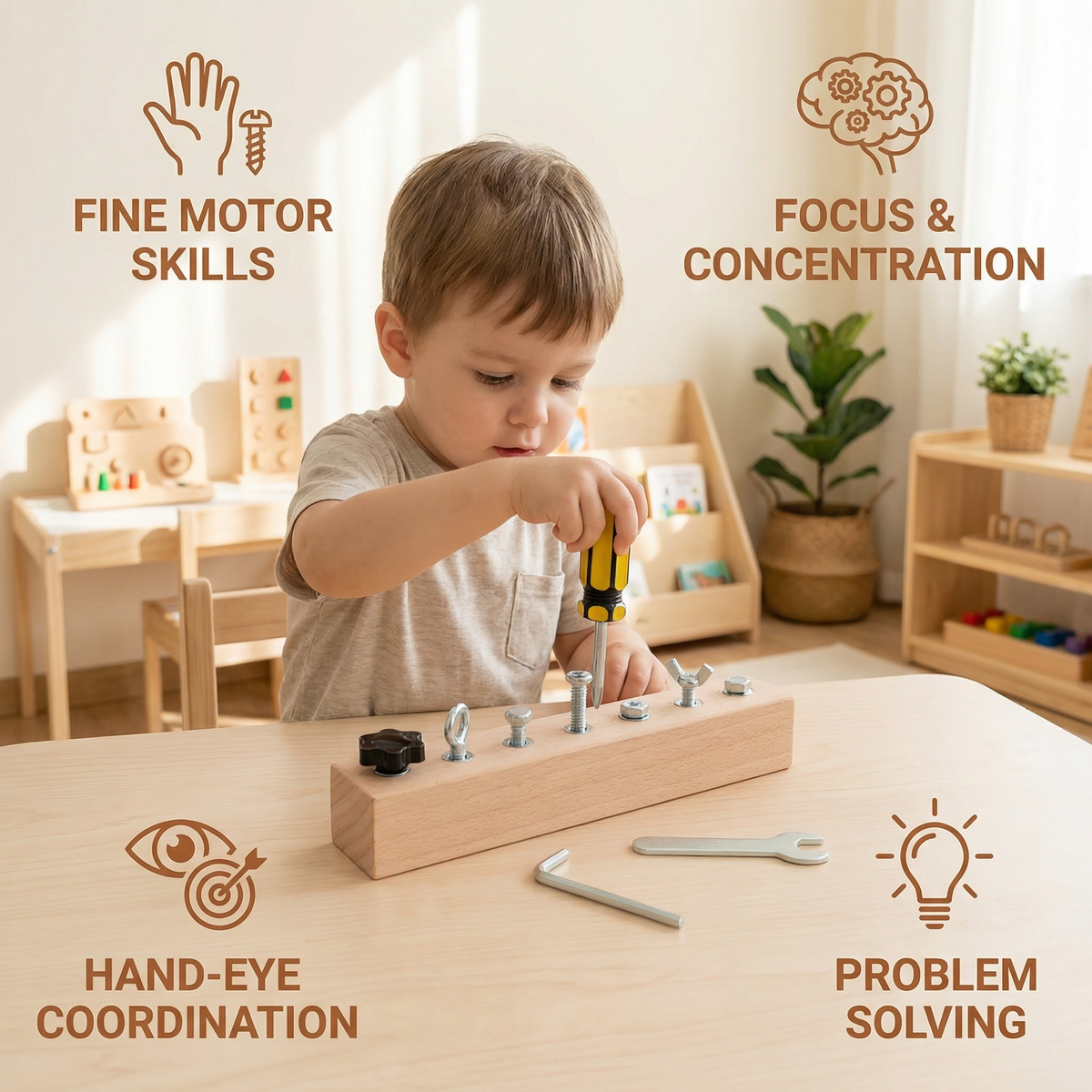 Wooden Screw Toy with Child Sized Screws