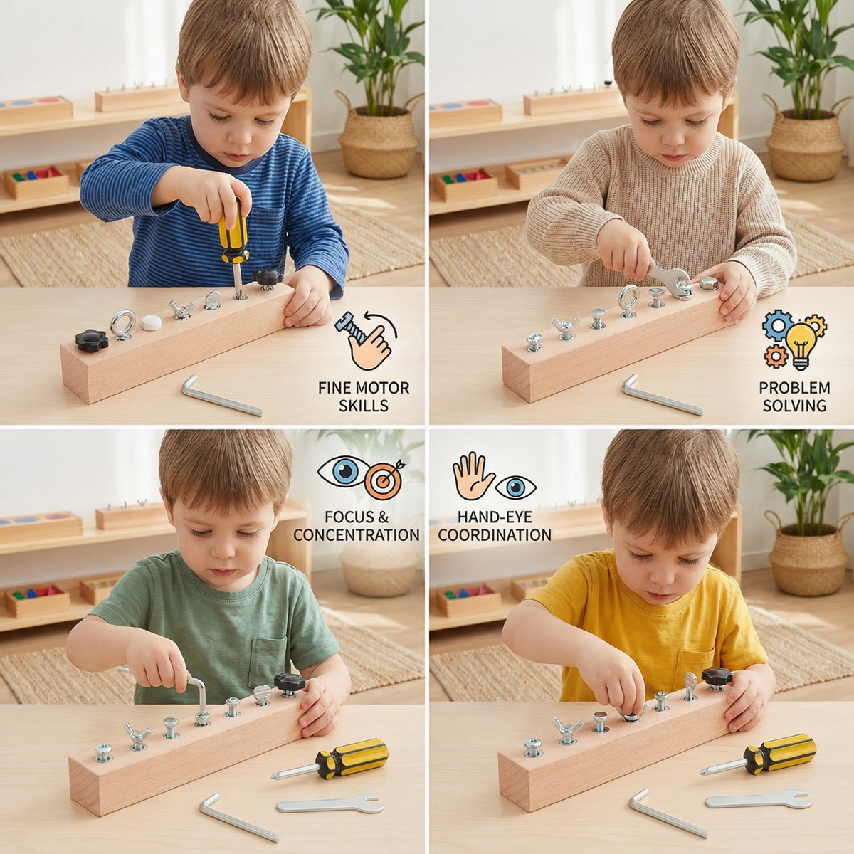 Wooden Screw Toy with Child Sized Screws