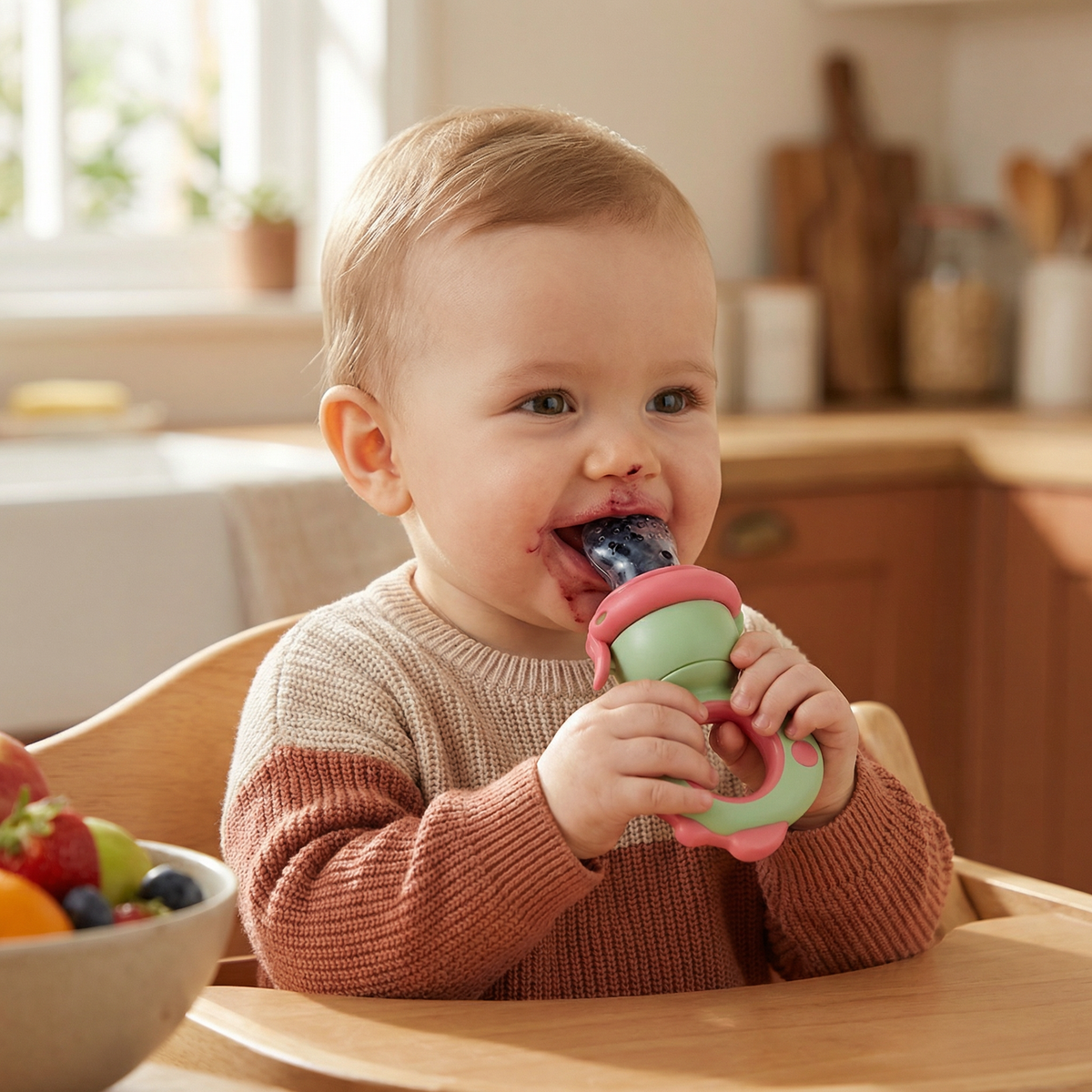 Baby Fruit Feeder with Soft Silicone Tip and Press Mechanism